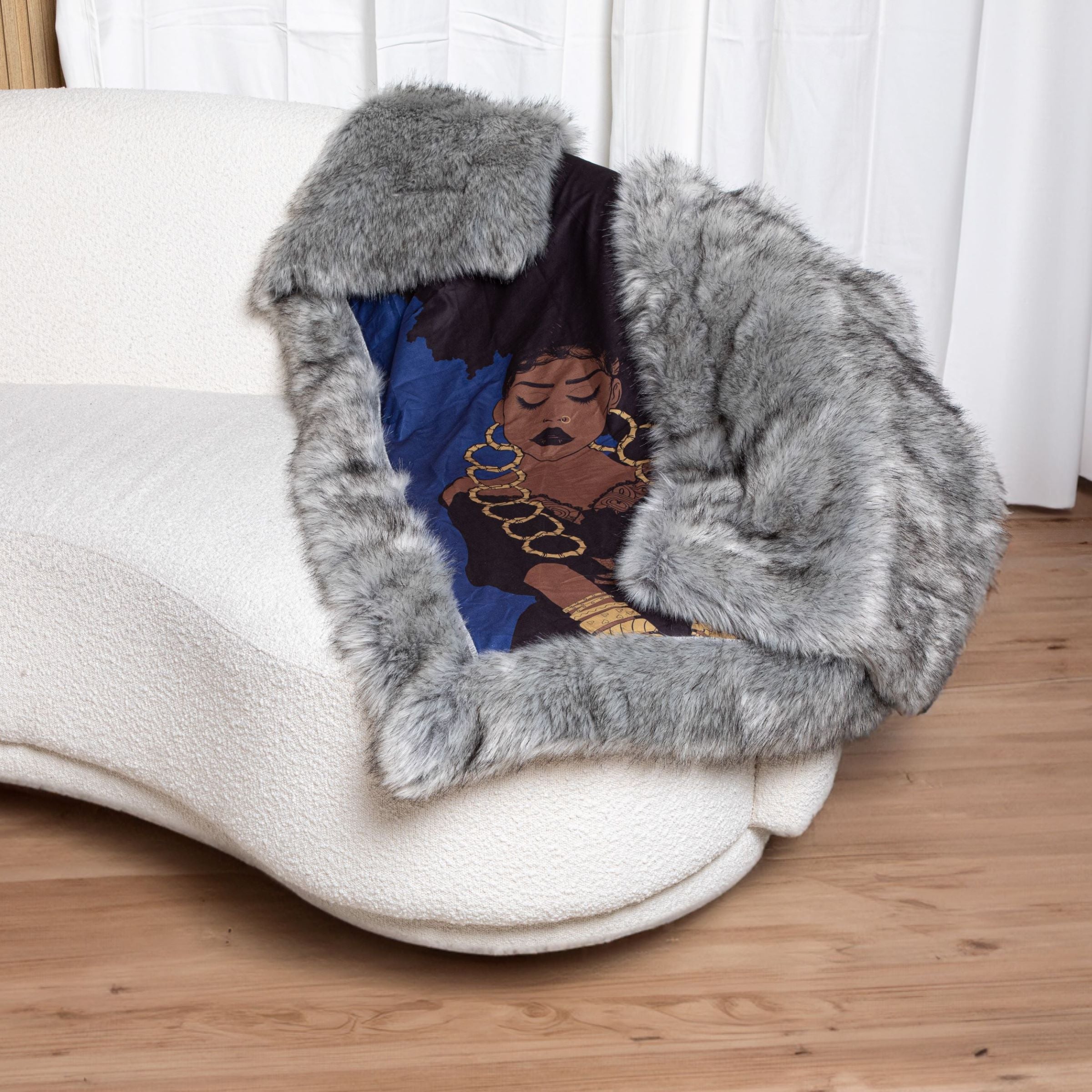 Onyx Blue & Gray Faux Fox Fur Throw Blanket – Pardon My Fro