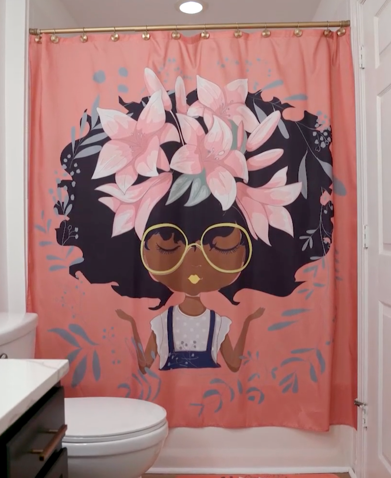 Lily Shower Curtain Pink Pardon My Fro